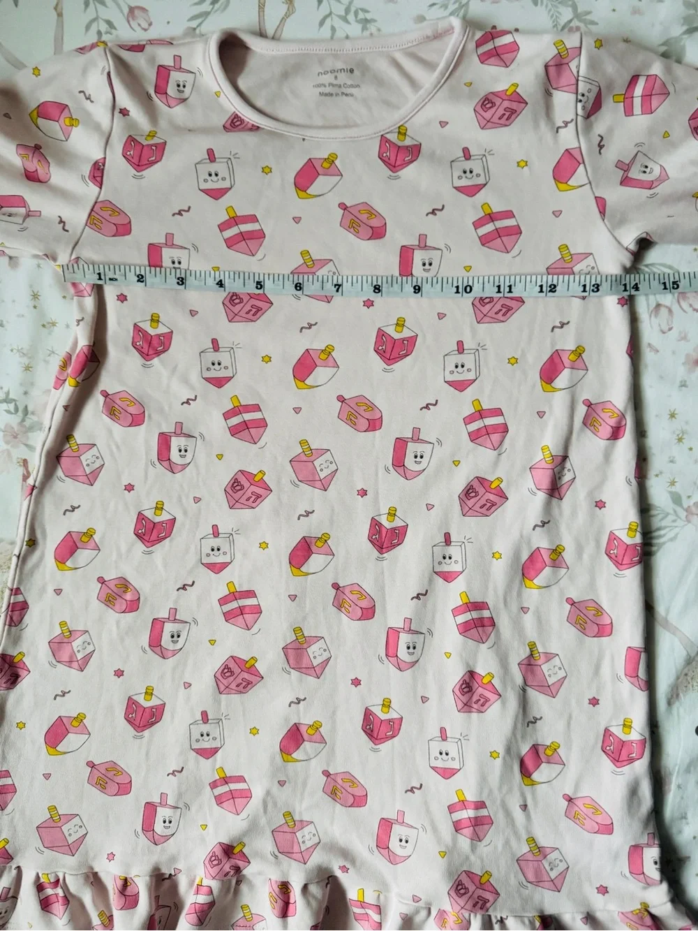 Noomie Girls 8 Hanukkah Dreidel Nightgown 100% Pima Cotton Pink Sleep Dress